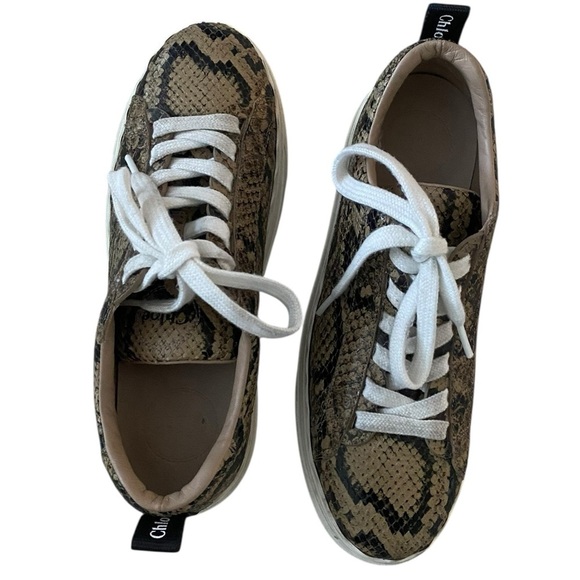 Chloe Shoes - Chloé Python Print Leather Platform Sneakers Made in Italy Size 39